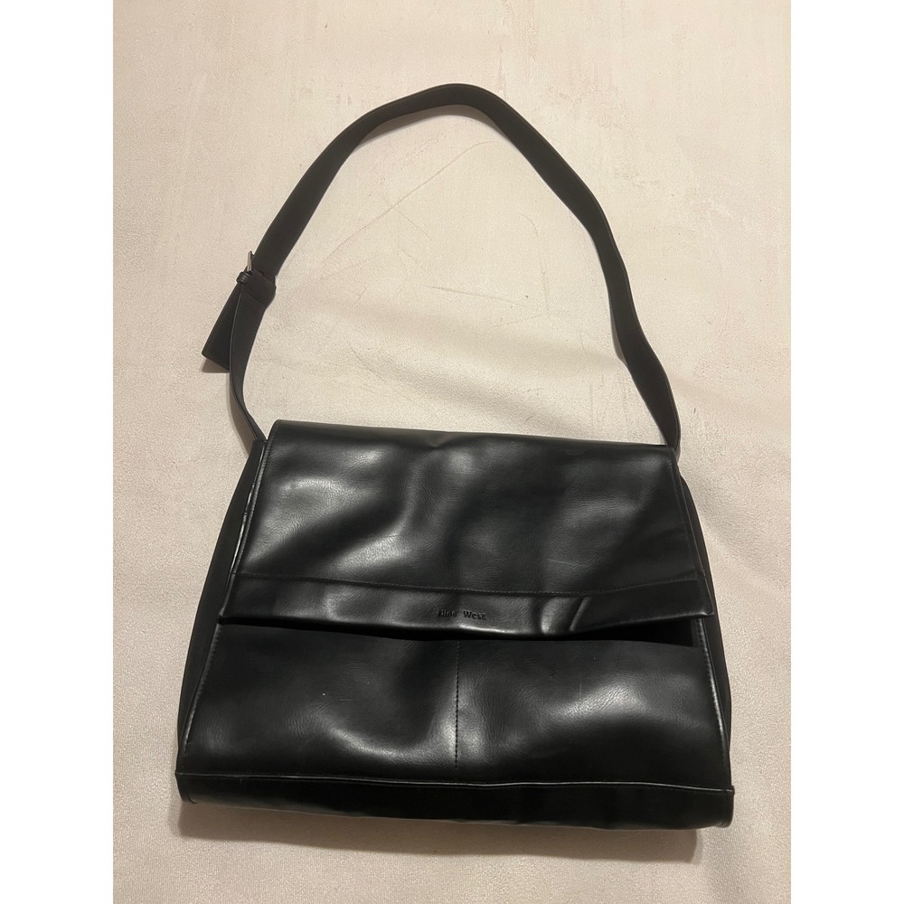 Nine West Black Leather Messenger Bag Laptop Case Professional Work Tote